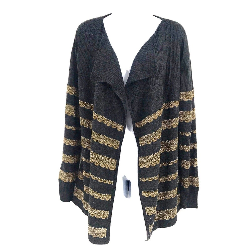 Vip Women's Size Medium Long Sleeve Gray & Gold Sweater